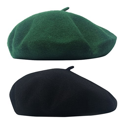 AIYUE Women Men French Beret Wool Warm Beanie Hat Solid Color Artist Painter Fancy Dress Costumes Black/Army Green - Image 1