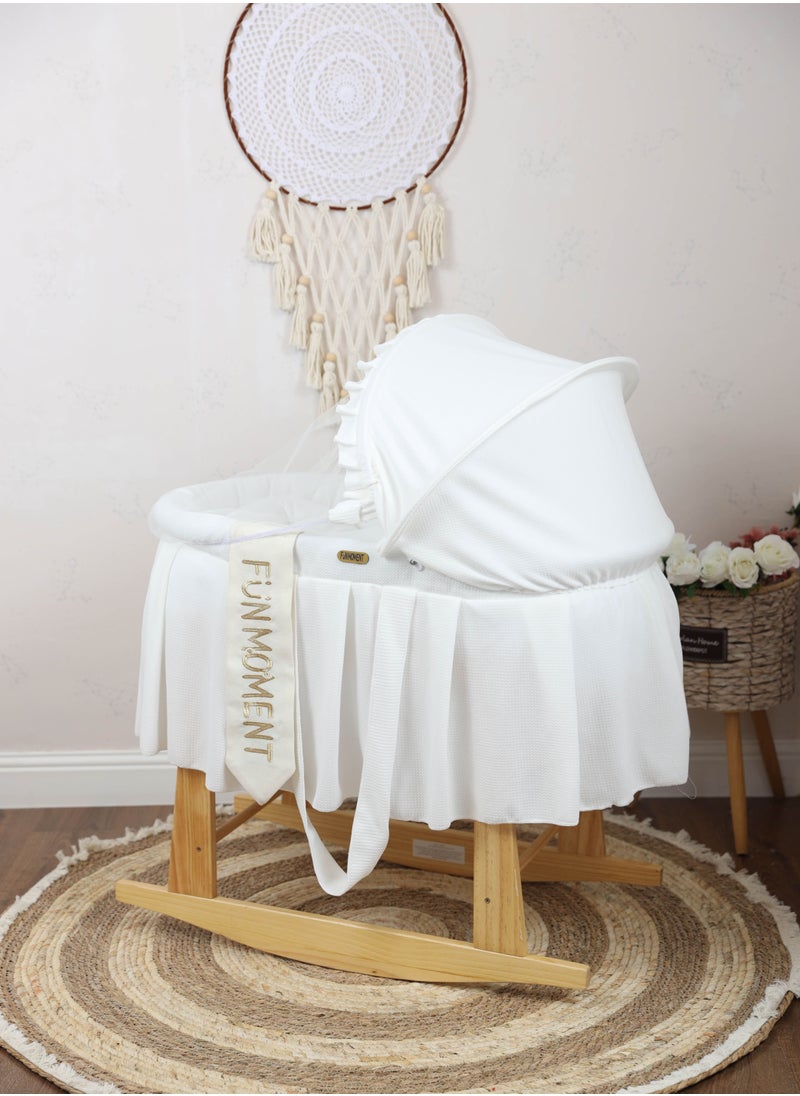 FUN MOMENT - Moses basket baby bassinet with wooden rocking stand - Image 1