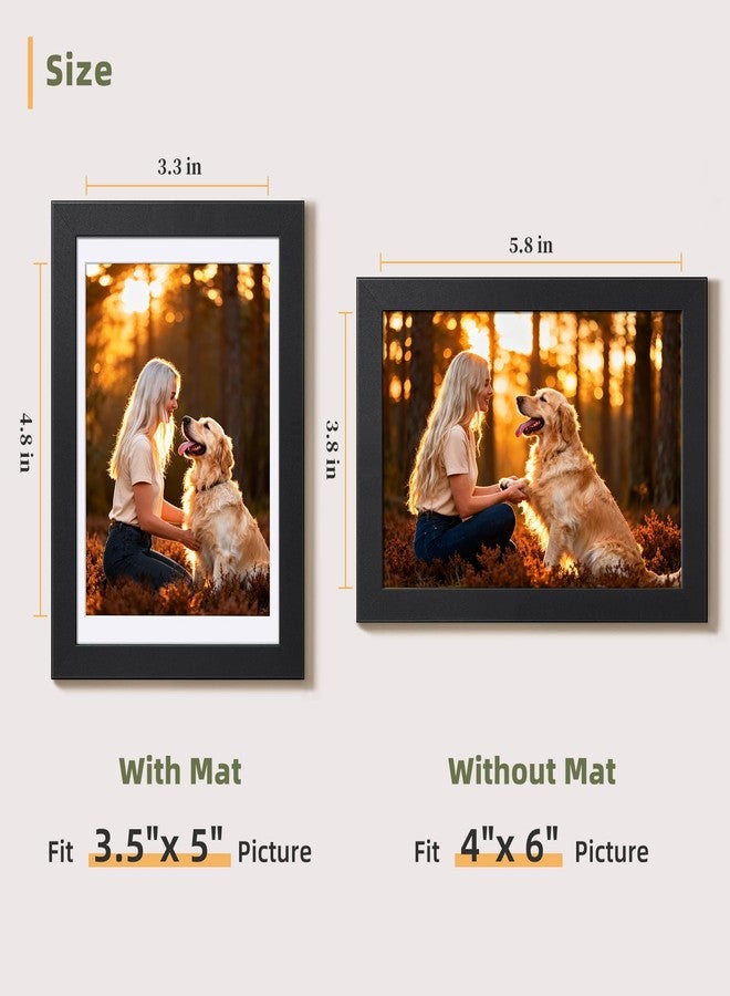 HappyHapi 4x6 Picture Frame Set of 10, Black Frames Wall or Tabletop Display Photo 3.5x5 with Mat or 4x6 without, Gallery Frames Set (Black) - Image 4
