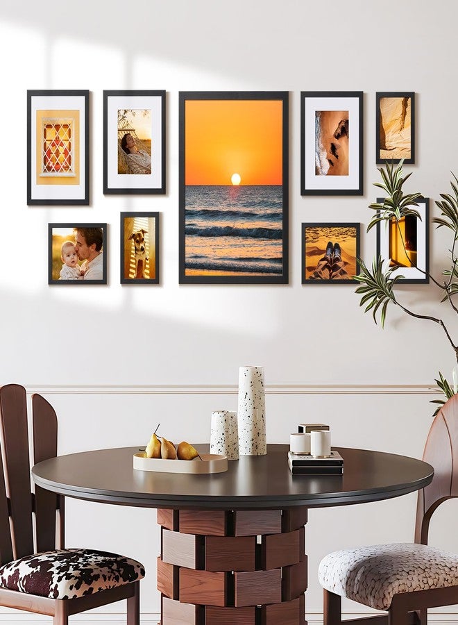 HappyHapi 4x6 Picture Frame Set of 10, Black Frames Wall or Tabletop Display Photo 3.5x5 with Mat or 4x6 without, Gallery Frames Set (Black) - Image 5