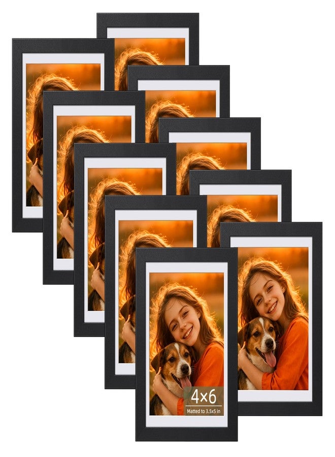 HappyHapi 4x6 Picture Frame Set of 10, Black Frames Wall or Tabletop Display Photo 3.5x5 with Mat or 4x6 without, Gallery Frames Set (Black) - Image 1