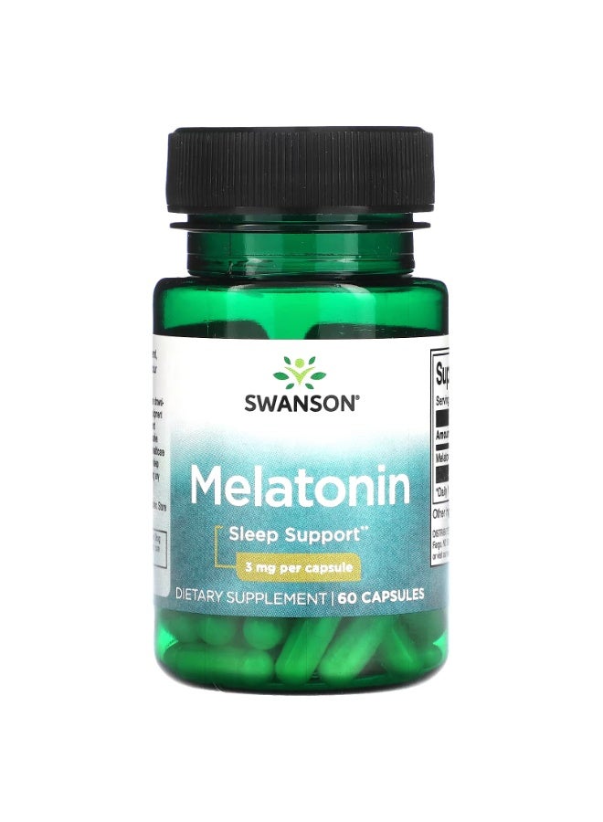 SWANSON Vitamins, Melatonin, 3 mg, 60 Vegan Capsules - Image 1