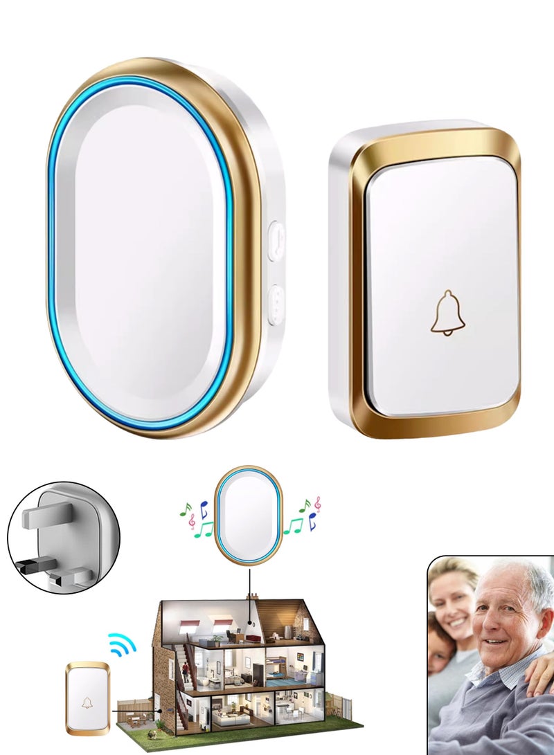 Smart Waterproof Wireless Doorbell, with LED Flash, Home Smart Ultra Remote Electronic Remote Control Doorbell, UK Plug - Image 1