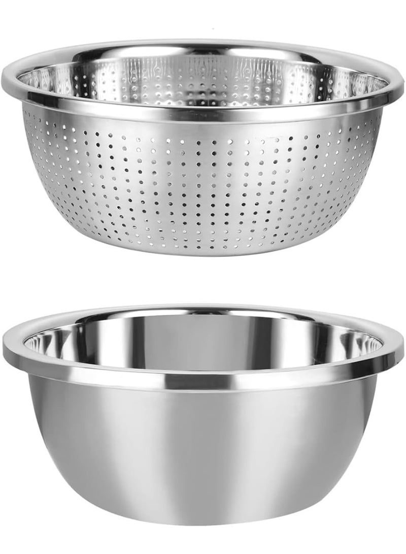 كيلا مصفاة من الفولاذ المقاوم للصدأ، مجموعة مصفاة صغيرة الحجم 30 سم مع وعاء خلط، مثالية لتصفية المعكرونة المطبوخة والشعيرية، وغسل الخضروات والفواكه. - Image 2