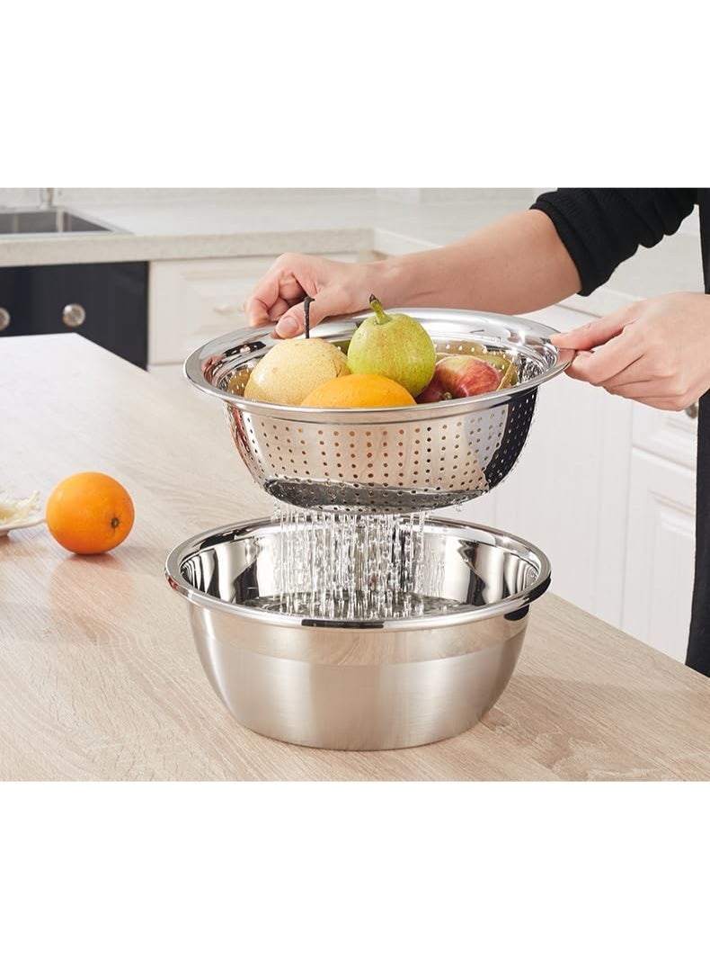 كيلا مصفاة من الفولاذ المقاوم للصدأ، مجموعة مصفاة صغيرة الحجم 30 سم مع وعاء خلط، مثالية لتصفية المعكرونة المطبوخة والشعيرية، وغسل الخضروات والفواكه. - Image 4
