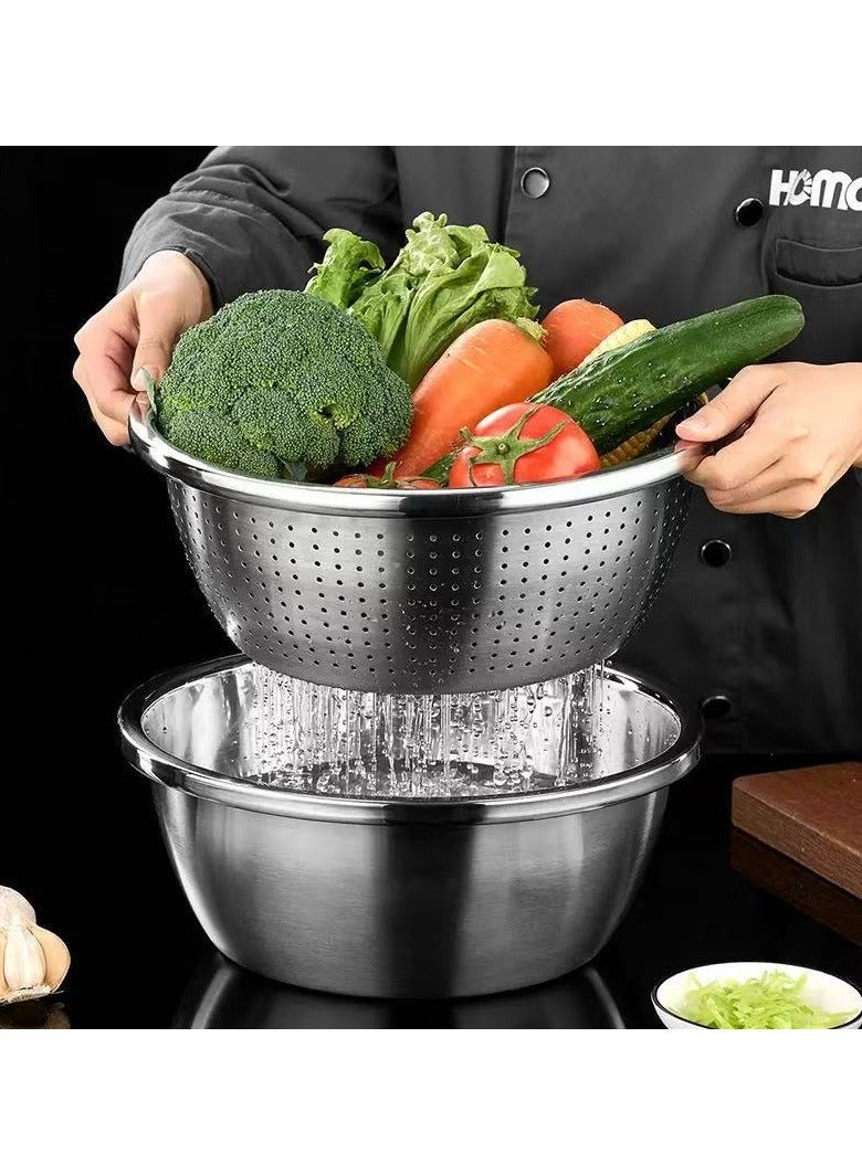 كيلا مصفاة من الفولاذ المقاوم للصدأ، مجموعة مصفاة صغيرة الحجم 30 سم مع وعاء خلط، مثالية لتصفية المعكرونة المطبوخة والشعيرية، وغسل الخضروات والفواكه. - Image 1