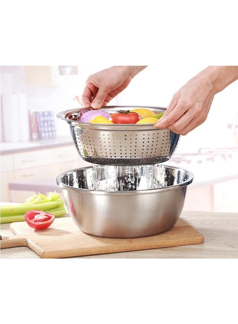 كيلا مصفاة من الفولاذ المقاوم للصدأ، مجموعة مصفاة صغيرة الحجم 30 سم مع وعاء خلط، مثالية لتصفية المعكرونة المطبوخة والشعيرية، وغسل الخضروات والفواكه. - Image 3