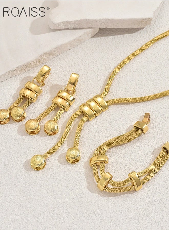 رويس مجموعة مجوهرات مكونة من 4 قطع من الأقراط الذهبية والقلائد والأساور للنساء، قلادة عصرية، إكسسوارات رائعة وأنيقة، مناسبة لحفلات الزفاف والارتداء اليومي - Image 4