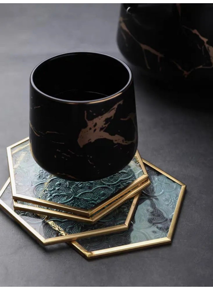 4-Piece Heat-Resistant Placemat Set for Copper Frame Glass Tea, Coffee & Water Cups - Image 1
