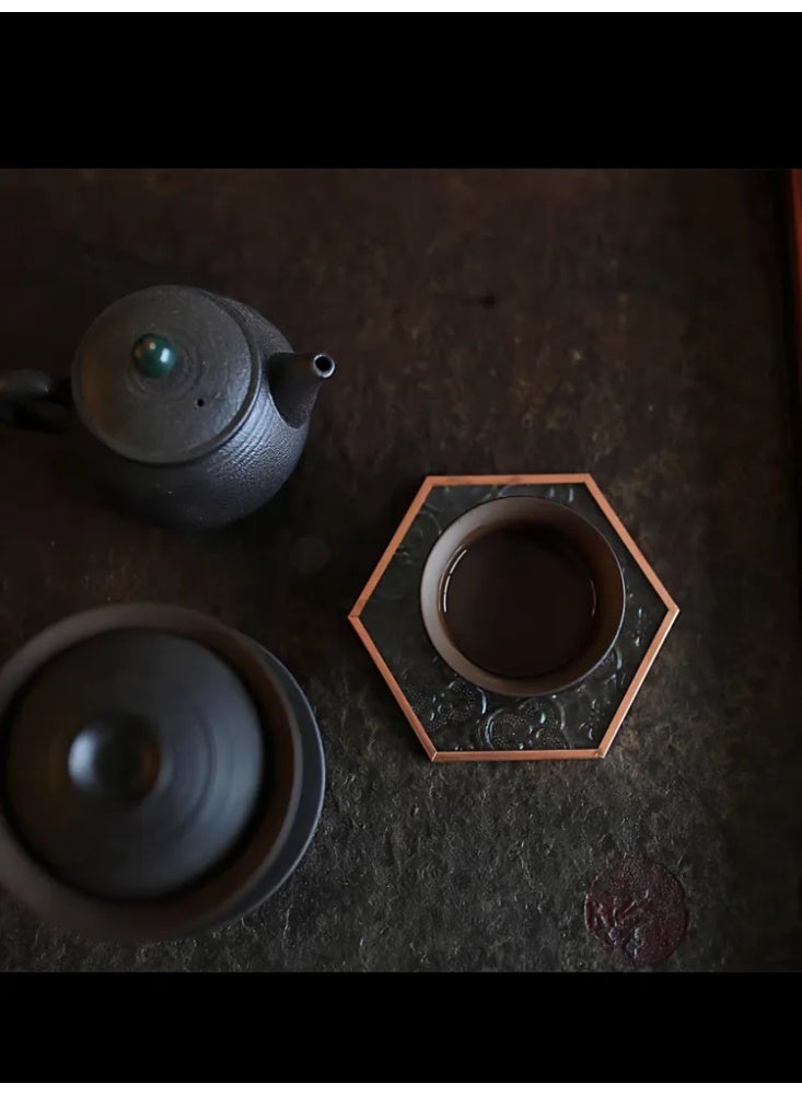 4-Piece Heat-Resistant Placemat Set for Copper Frame Glass Tea, Coffee & Water Cups - Image 3