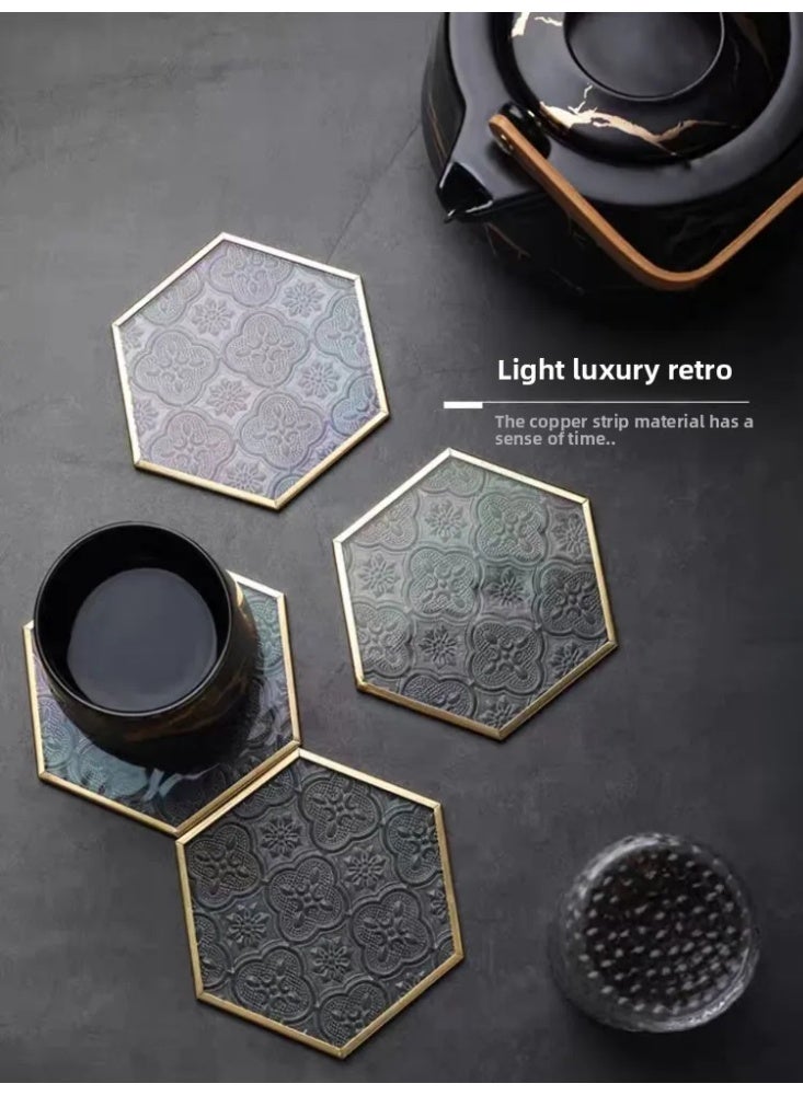 4-Piece Heat-Resistant Placemat Set for Copper Frame Glass Tea, Coffee & Water Cups - Image 2