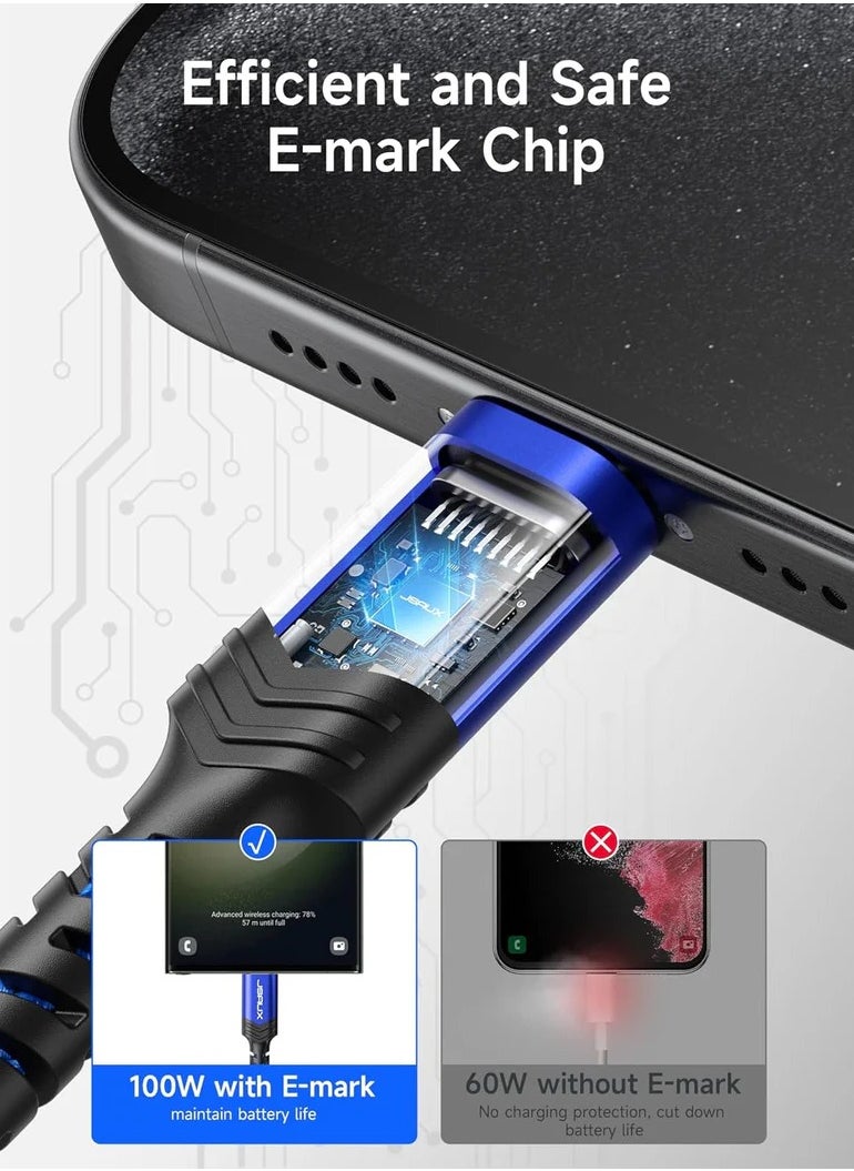 JSAUX - 100W 5A USB-C to USB-C Fast Charging Cable - data cable (3.3ft/1M), Blue - Image 1