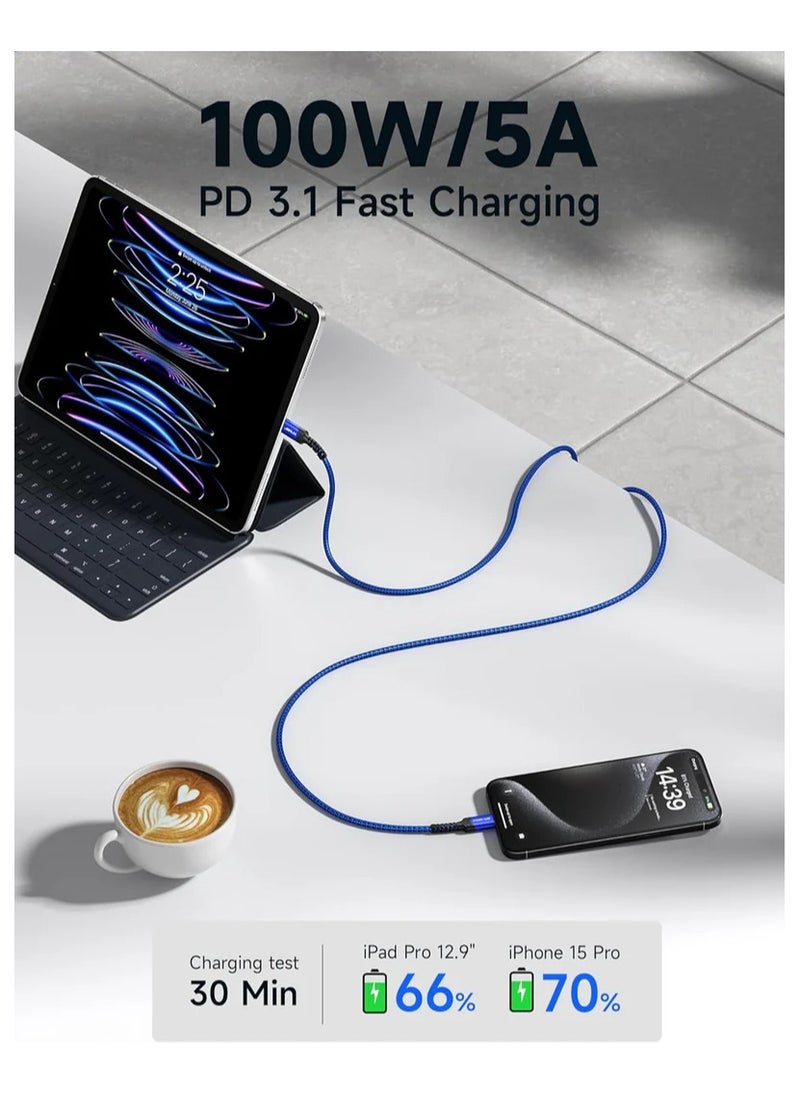 JSAUX - 100W 5A USB-C to USB-C Fast Charging Cable - data cable (3.3ft/1M), Blue - Image 1