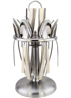 Berger 24 Piece Silverware Flatware Cutlery Set with Round Stand, Stainless Steel Includes 6 Knife, 6 Fork, 6 Tea Spoon, 6 Dinner Spoon, Mirror Polished, Dishwasher Safe  - Image 1