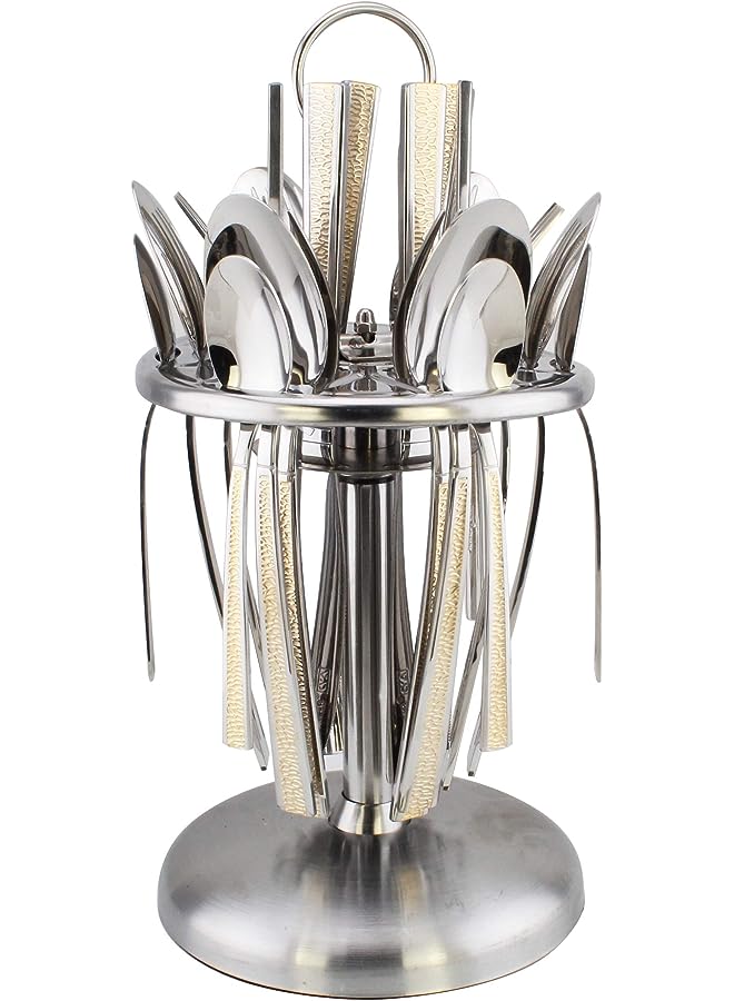 Berger 24 Piece Silverware Flatware Cutlery Set with Round Stand, Stainless Steel Includes 6 Knife, 6 Fork, 6 Tea Spoon, 6 Dinner Spoon, Mirror Polished, Dishwasher Safe - Image 1