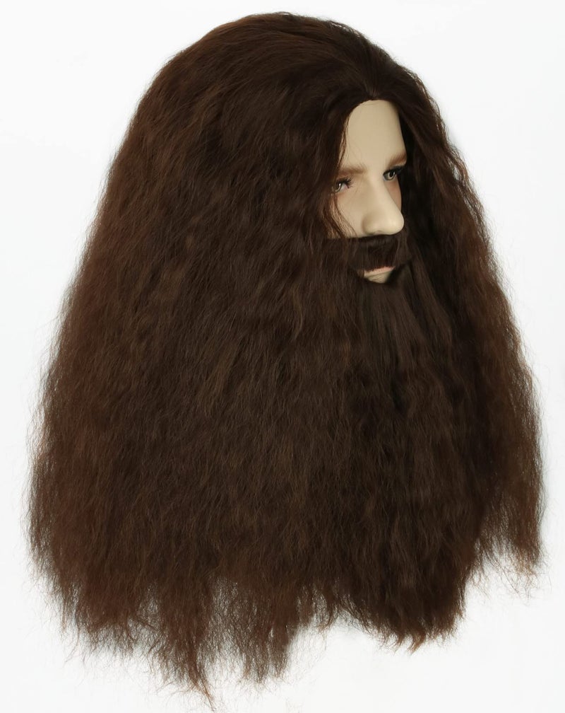 LeMarnia Men's Wig Beard set Wizard Wig Dark Brown Fluffy Wig Cosplay Halloween Costume Wig - Image 2