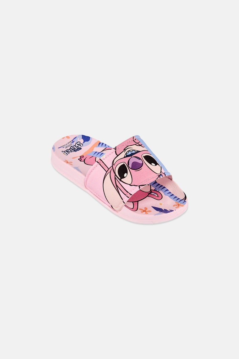 Disney Kids Girl Stitch Slip on Slides, Pink - Image 1