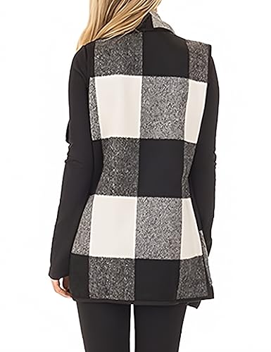 Unidear Womens Sleeveless Color Block Lapel Open Front Plaid Vest Cardigan with Pockets Black 2XL - Image 4