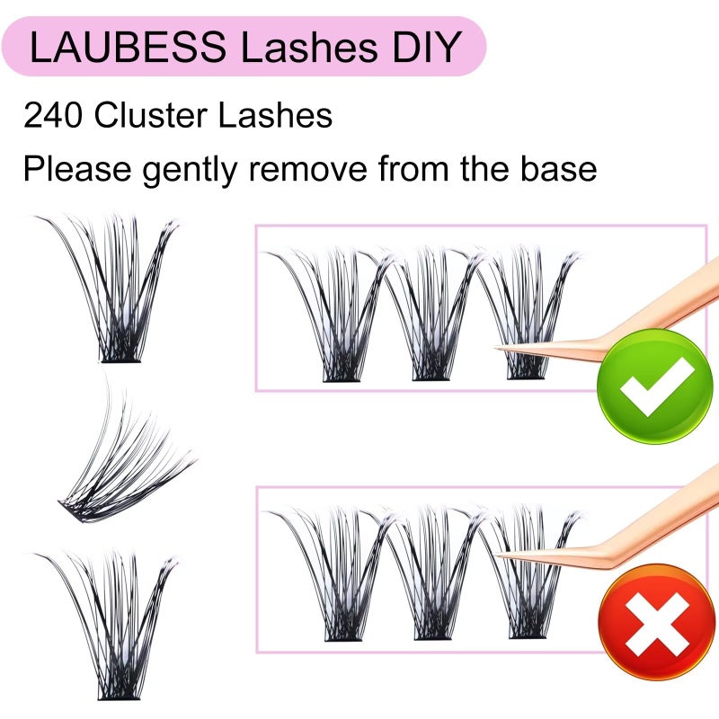 LAUBESS Cluster Lashes 240pcs 40D DIY Eyelash Extension D Curl Long Individual Lashes Mixed Tray Faux Mink Lash Clusters Extensions 0.07 0.10 Black (40D-0.07D-14mm) - Image 3