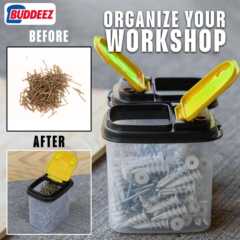 Buddeez Bits and Bolts Storage Containers - Storage Bins with Lids - Bulk Organizer for Workshop, Pantry, or Garage Supplies - 1 Quart 12 Pack - Image 3