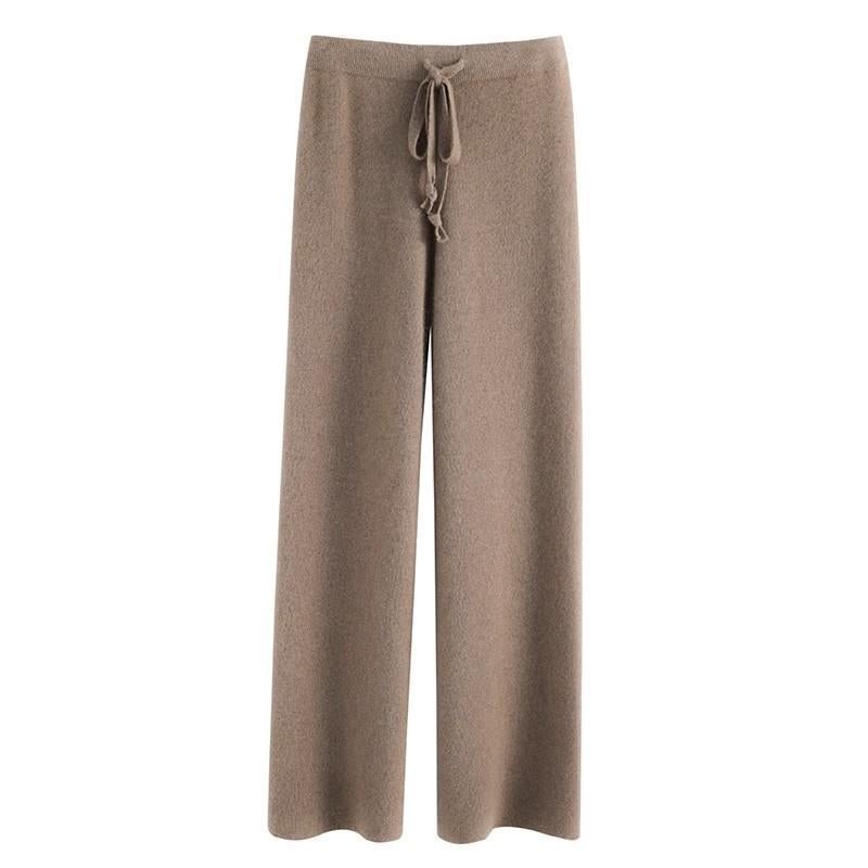 Soft Confucian Wool Pants Womens Autumn and Winter Outer Wear Dape Knitted Wide Leg Pants White Mop Pants Small Straight Cloud Pants Ben Purple - Image 1