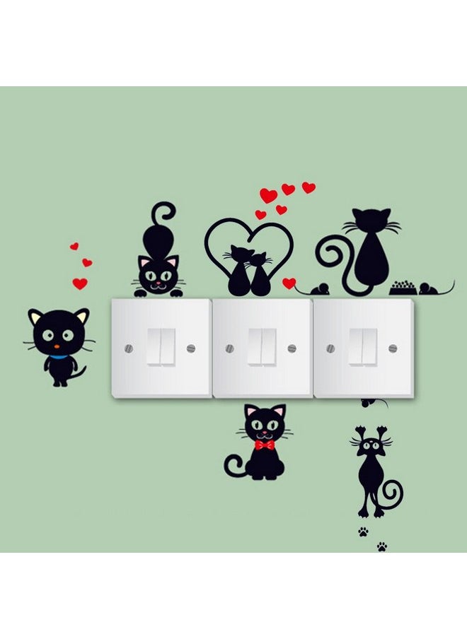 Adam Victor Removable Switch Sticker, 5 Pcs Cute Cartoon Black Cats Wall Sticker, Light Switch Decor Decals, Family DIY Decor Art Car Stickers Home Decor Wall Art for Kids Living Room Office Decoration  - Image 2