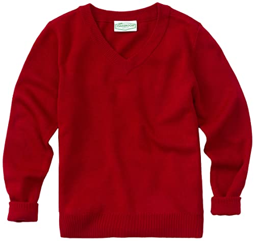 Classroom Men's Plus-Size Adult Unisex Long Sleeve V-Neck Sweater, Red, XXX-Large - Image 2