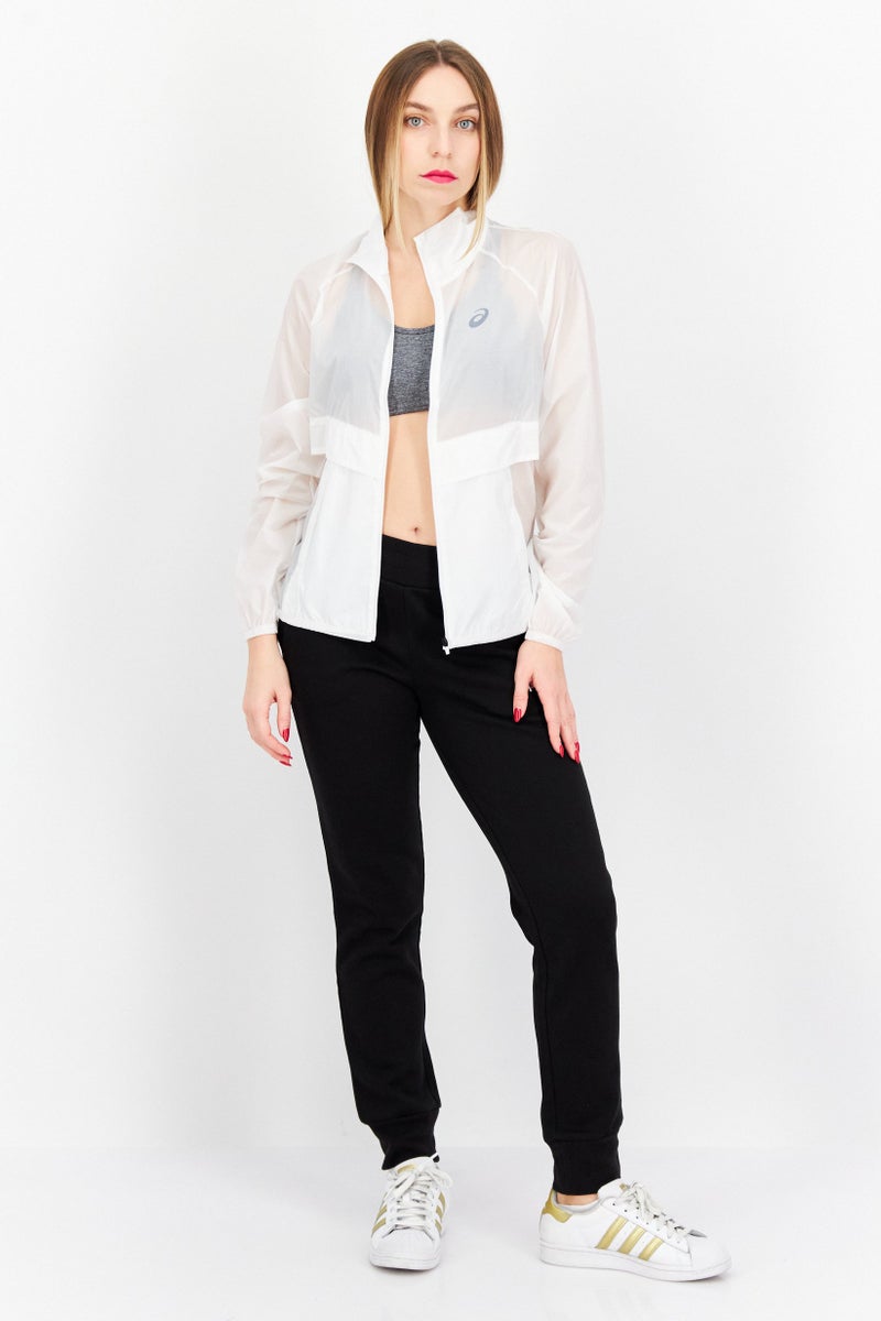 asics سترة خارجية بأكمام طويلة ومناسبة للرياضة للنساء، باللون الأبيض - Image 2