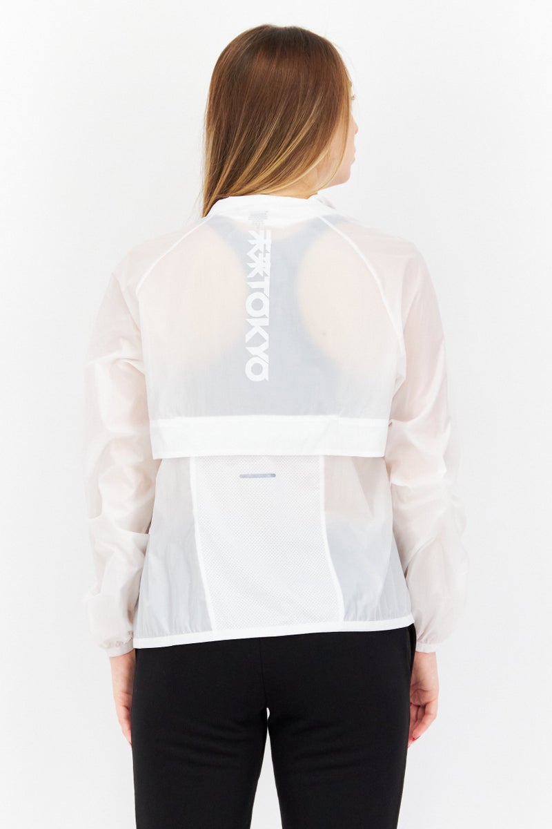 asics سترة خارجية بأكمام طويلة ومناسبة للرياضة للنساء، باللون الأبيض - Image 4