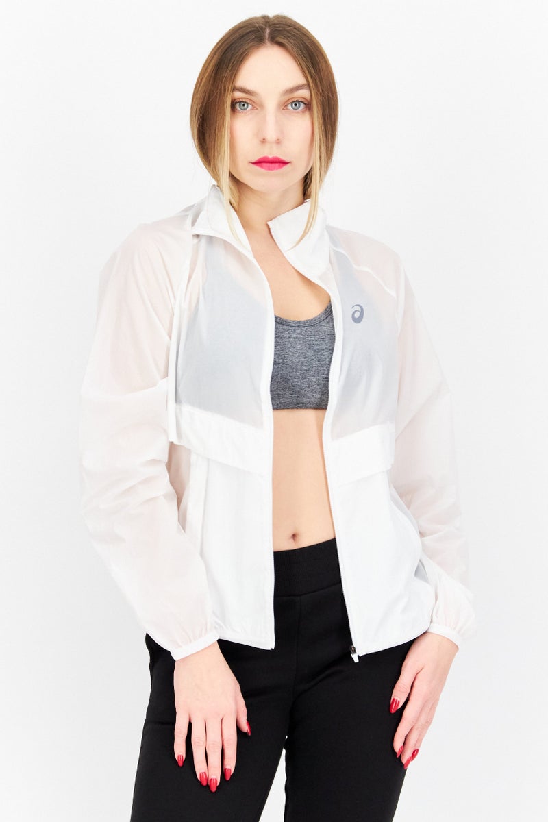 asics سترة خارجية بأكمام طويلة ومناسبة للرياضة للنساء، باللون الأبيض - Image 1