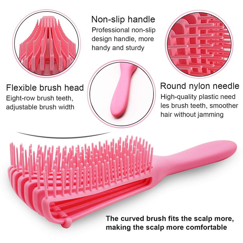 MISSUHUI EZ Detangler Brush with Edge Brush, Rat Tail Combs Set for Natural, Curly, Wet/Dry, Black Hair, Flex Detangling Brush set for Hair Style and Cuting, No Pain and Easy Clean in Daily Useï¼ˆPink + Black) - Image 2