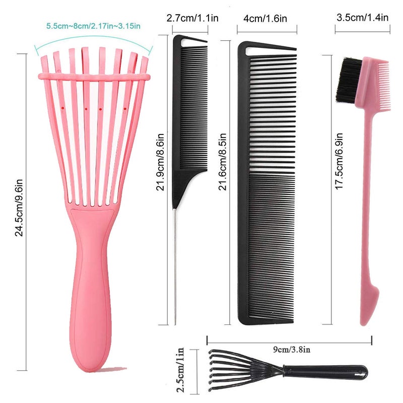 MISSUHUI EZ Detangler Brush with Edge Brush, Rat Tail Combs Set for Natural, Curly, Wet/Dry, Black Hair, Flex Detangling Brush set for Hair Style and Cuting, No Pain and Easy Clean in Daily Useï¼ˆPink + Black) - Image 4