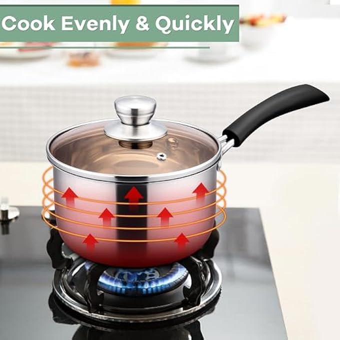 NALACAL Saucepan With Lid 1810 Stainless Steel Small Sauce Pan Pot 1Qt Saucepan For Gas Electric Stove Top Camping Rust Free Healthy  Non Toxic MultiUse  Dishwasher Safe1 Quart - Image 3