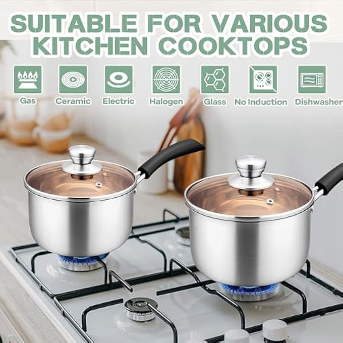 NALACAL Saucepan With Lid 1810 Stainless Steel Small Sauce Pan Pot 1Qt Saucepan For Gas Electric Stove Top Camping Rust Free Healthy  Non Toxic MultiUse  Dishwasher Safe1 Quart - Image 4