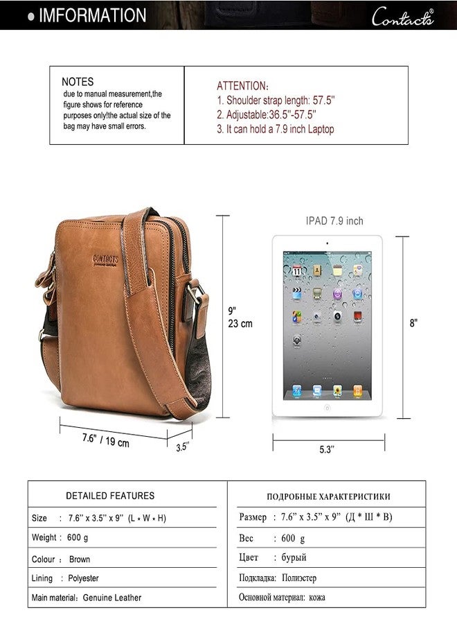 كونتاكتس حقيبة كتف/حقيبة كروس/حقيبة كتف من الجلد الطبيعي للرجال والنساء من كونتاكتس (لون بني فاتح) متوافقة مع أجهزة آيباد وأجهزة الكمبيوتر المحمولة الصغيرة أو الأجهزة اللوحية حتى 9 بوصات - 09 - Image 3