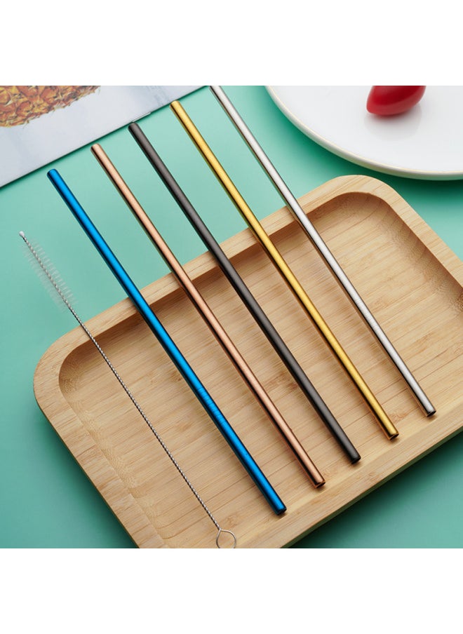 Generic - Factory Wholesale 304 Stainless Steel Straw Silicone Set Creative Beverage Coffee Color Milk Tea Metal Straw Spoon-Color:12*215mm Oblique Mouth-Specifications:20mm Big Brush - Image 1