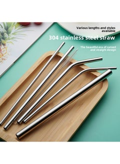 Factory Wholesale 304 Stainless Steel Straw Silicone Set Creative Beverage Coffee Color Milk Tea Metal Straw Spoon-Color:12*215mm Oblique Mouth-Specifications:20mm Big Brush