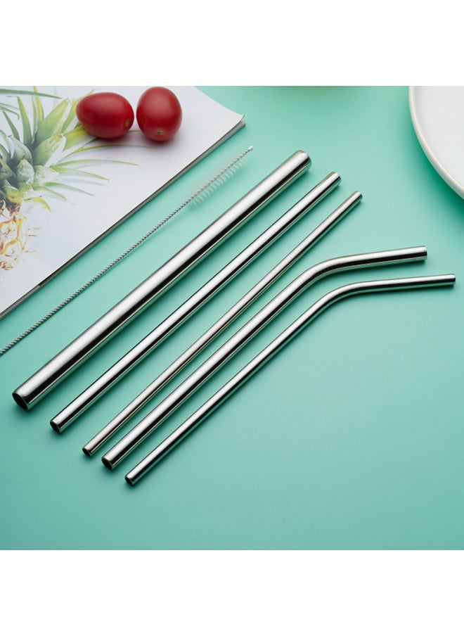 Generic - Factory Wholesale 304 Stainless Steel Straw Silicone Set Creative Beverage Coffee Color Milk Tea Metal Straw Spoon-Color:12*215mm Oblique Mouth-Specifications:20mm Big Brush - Image 1