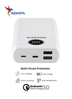 ADATA Power Bank P20000QCD | 20,000 mAh | Fast Charging Qualcomm QC 3.0 USB Type-C and Type-A | Compatible with iPhone, Samsung, iPad, and More 18 watt | White  - Image 4