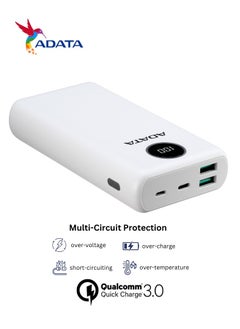 ADATA Power Bank P20000QCD | 20,000 mAh | Fast Charging Qualcomm QC 3.0 USB Type-C and Type-A | Compatible with iPhone, Samsung, iPad, and More 18 watt | White  - Image 5