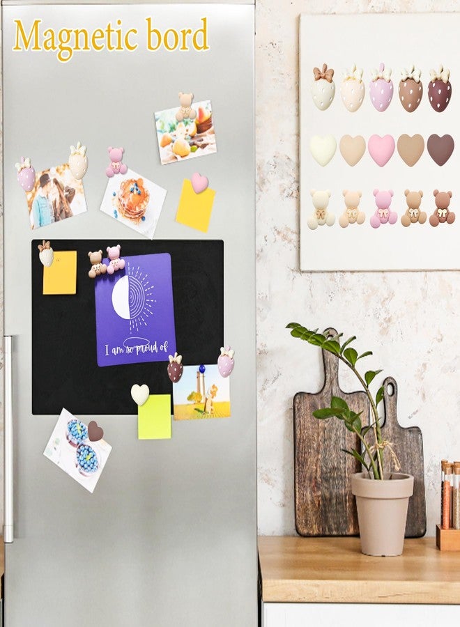YOJO 15Pcs Strong Fridge Magnets, Cute Heart Bear Strawberry Shaped Decorative Magnets, Colorful Refrigerator Magnets for Locker, Cabinet, White Board, Kitchen, Office, Classroom - Image 3