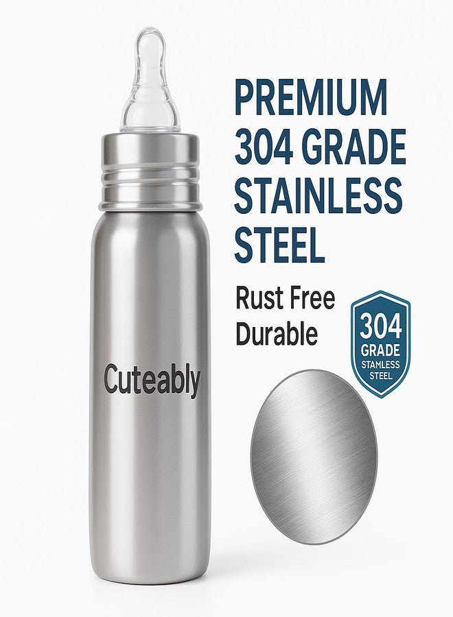 Cuteably Kids Stainless Steel BPA-Free Wide Mouth Anti-Colic Bottle | Rust-Free Baby Bottle (200 ML) - Image 4