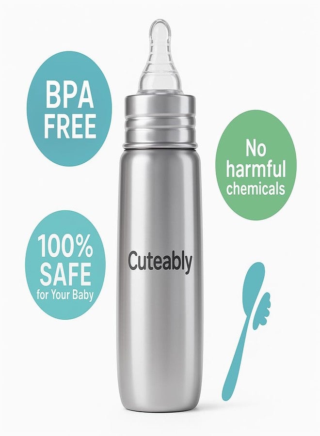 Cuteably Kids Stainless Steel BPA-Free Wide Mouth Anti-Colic Bottle | Rust-Free Baby Bottle (200 ML) - Image 5