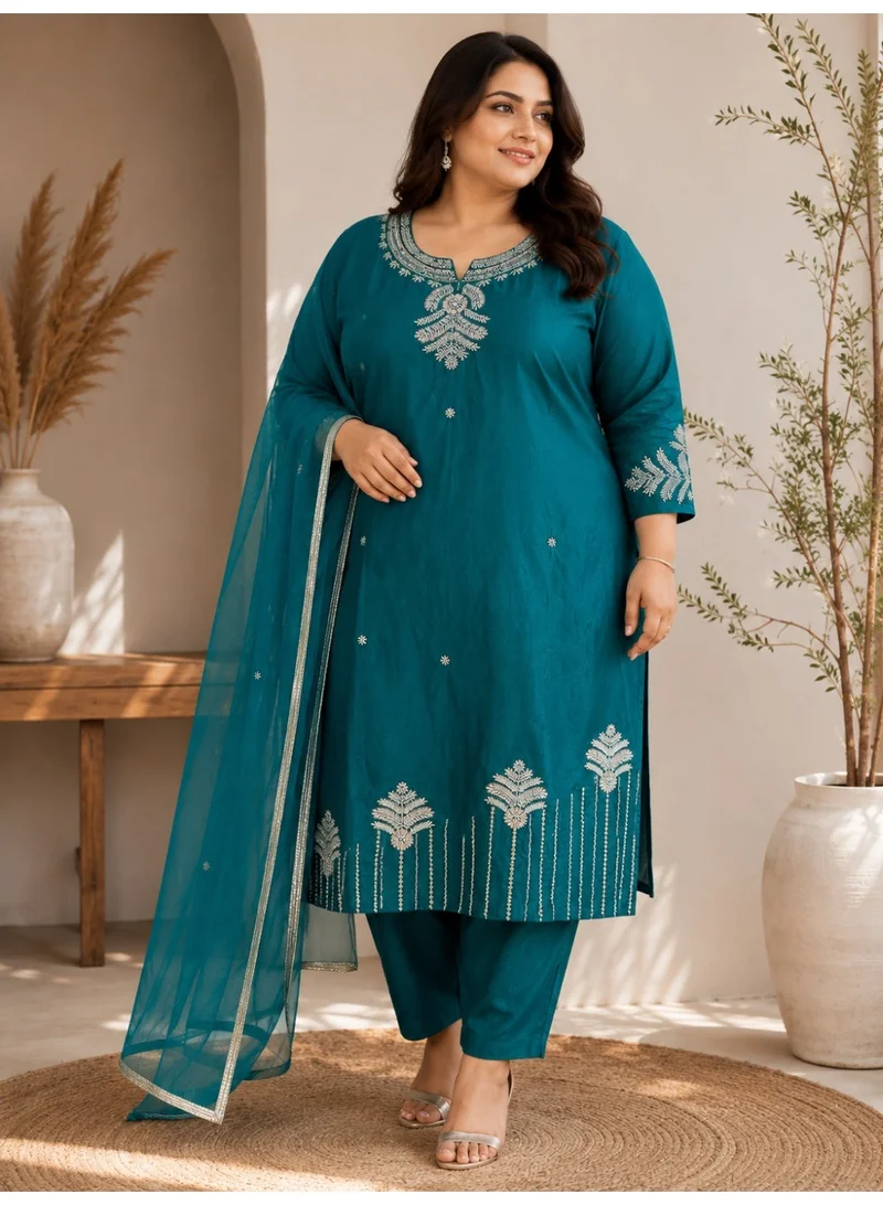 Lehar Emerald Green 3-Piece Salwar Suit with Silver Motif Embroidery