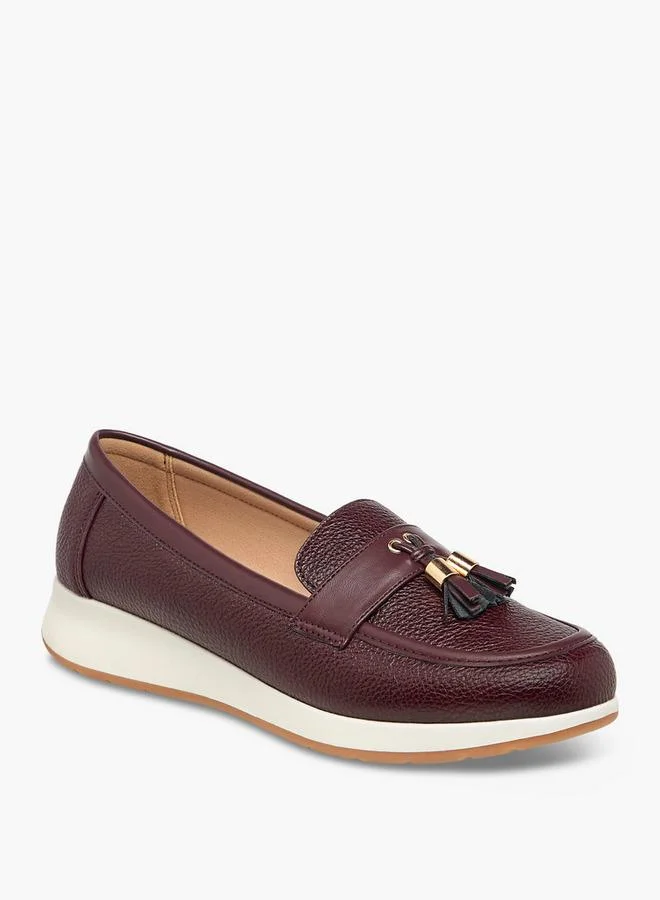 Flora Bella By Shoexpress Textured Slip-On Loafers with Tassel Accent