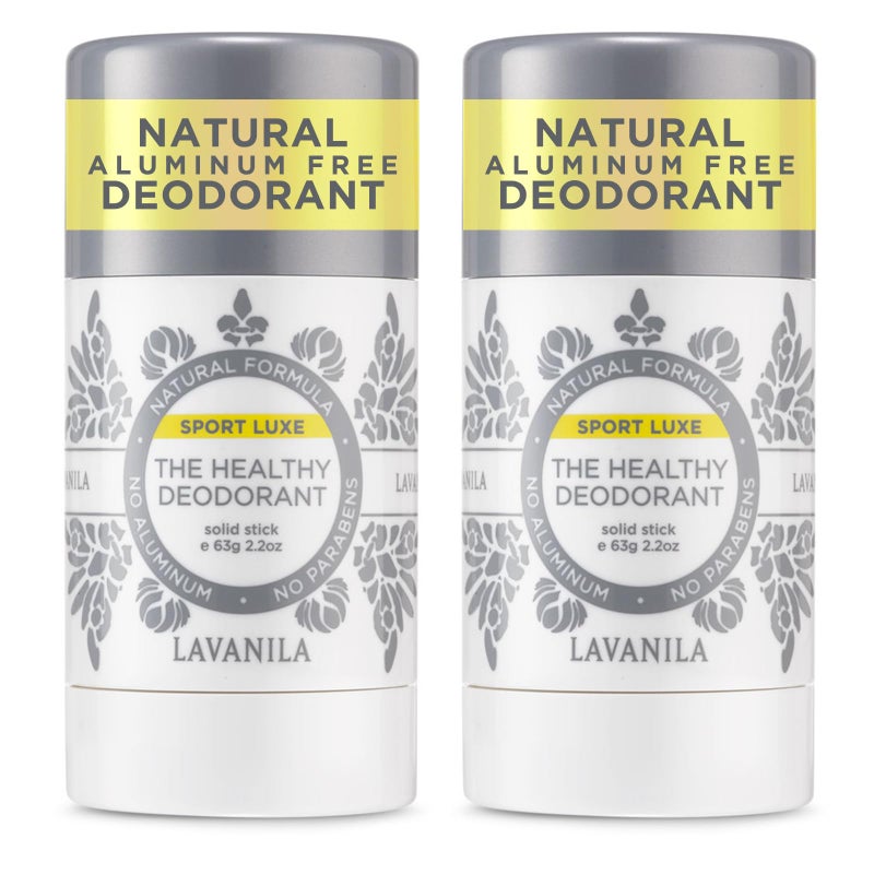 Lavanila Sport Luxe 2Pack AluminumFree Solid Stick Deodorant for Men  Women  Vegan Clean and Natural 22 Ounce Each