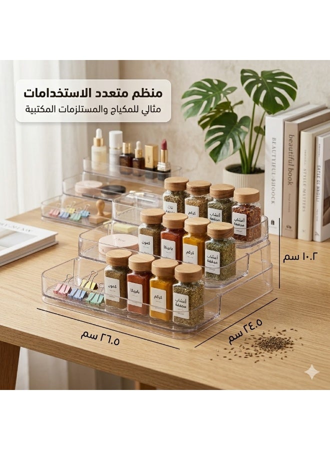 منظم أكريليك شفاف متعدد الاستخدامات بـ 3 مستويات للمكياج، التوابل، والمستلزمات المكتبية - Image 2