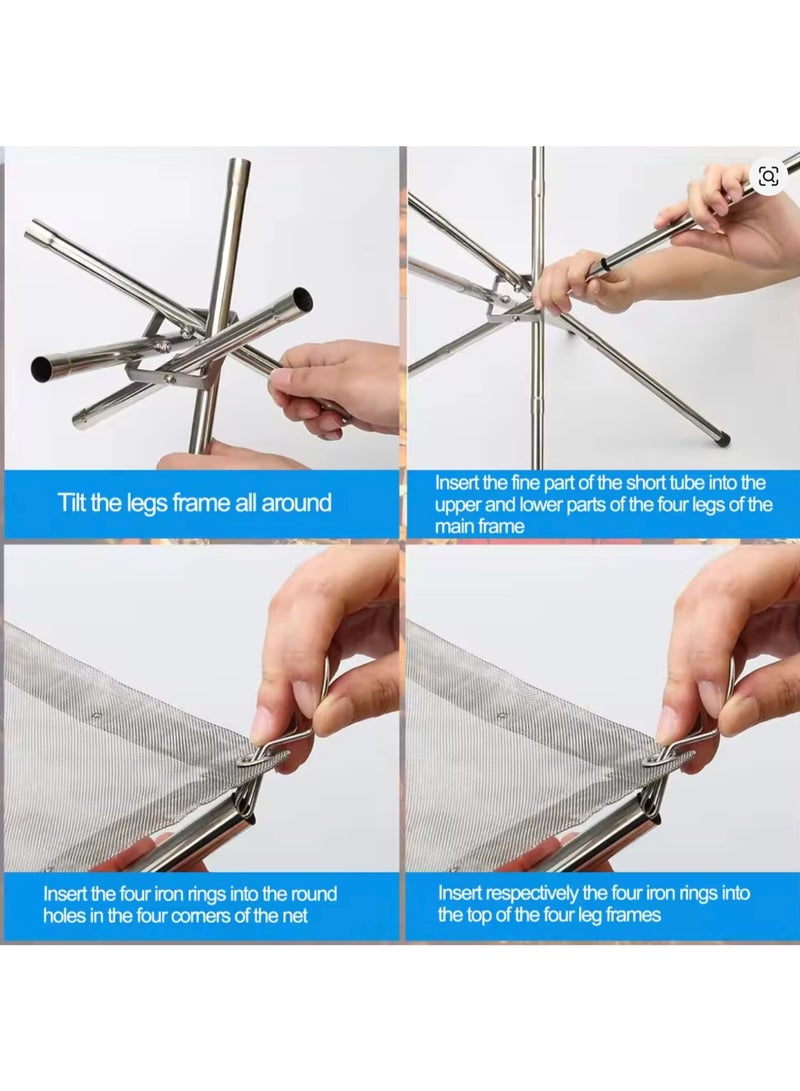 Stainless Steel Camping Campfire Fire Rack Portable Outdoor Fire Pit Foldable Mesh Fire Pit Camping Supplies BBQ Bonfire Size: 42cm - Image 3