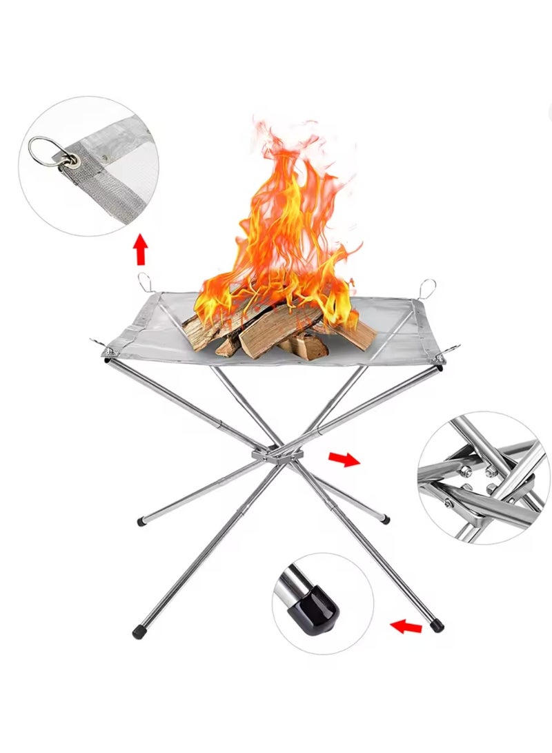 Stainless Steel Camping Campfire Fire Rack Portable Outdoor Fire Pit Foldable Mesh Fire Pit Camping Supplies BBQ Bonfire Size: 42cm - Image 4