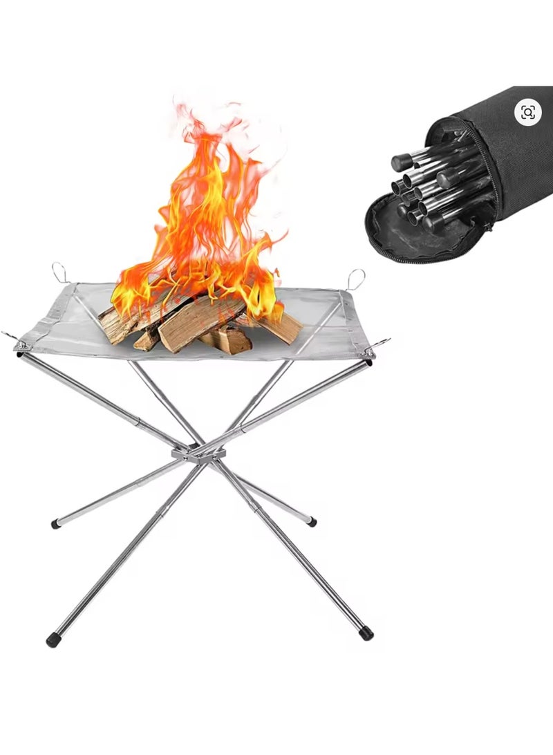 Stainless Steel Camping Campfire Fire Rack Portable Outdoor Fire Pit Foldable Mesh Fire Pit Camping Supplies BBQ Bonfire Size: 42cm - Image 1